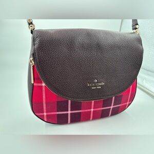 Kate Spade Leila Plaid Berry Medium Flap Shoulder Bag